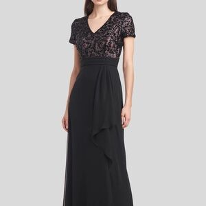 NWT JS Collections Women's Eliana Mixed Media Gown - Black - size 8